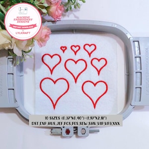 Mini heart outline embroidery design, small heart machine embroidery design, satin stitch embroidery, Valentine embroidery, love embroidery