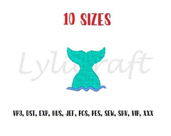 Mini diseño de bordado de cola de sirena, diseño de cola de sirena pequeña, diseño de bordado a máquina, bordado en el océano, bordado de mar, diseños de verano
