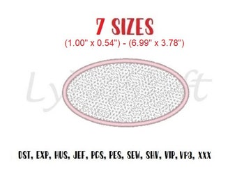 May include: An oval design with a textured white fill and a light pink border. The text "7 SIZES" is in red above the oval, with size dimensions in inches. Below the oval are file format abbreviations.