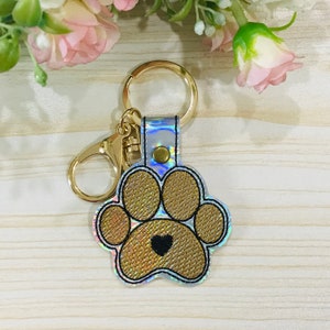 Paw Snap Tab In The Hoop ITH Machine Embroidery Designs, Sketch Stitch Embroidery, Keychain Embroidery, Keyring Embroidery Design, Love Dog