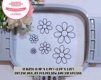 Mini Daisy Embroidery Design, Small Daisy Machine Embroidery Design, Flower Embroidery, Daisy Outline Embroidery, Spring Embroidery