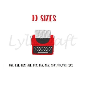 Puede incluir: Diseño de bordado de máquina de escribir vintage roja y negra en 10 tamaños. El diseño está disponible en los siguientes formatos: DST, EXP, HUS, JEF, PCS, PES, SEW, SHV, VIP, VP3, XXX.