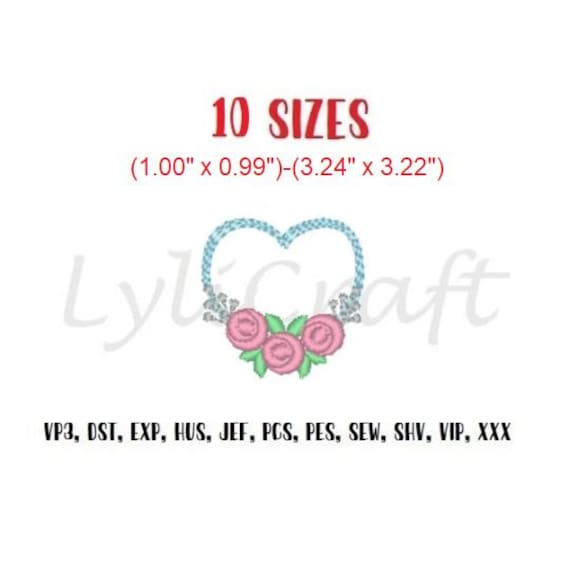 Mini Wreath Embroidery Design, Small Wreath Machine Embroidery Designs, Heart Shape Wreath Embroidery, Valentines Frame Embroidery Design