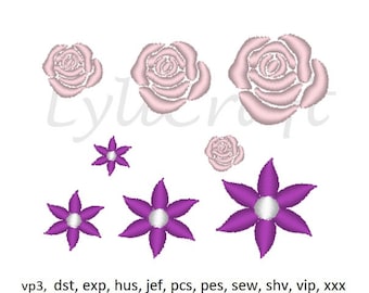 Mini Rose Embroidery Design, Small Rose Machine Embroidery Designs, Flower Embroidery, Floral Embroidery, 2 Designs Flowers Embroidery