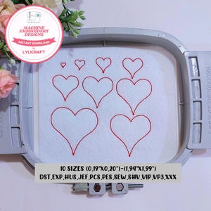 Mini heart outline bean stitch embroidery design, heart machine embroidery designs, small heart embroidery design, Valentine love embroidery