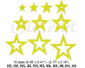Mini motif de broderie étoile, Motifs de broderie machine contour point satiné, Petits motifs de broderie étoiles, Motif de broderie cadre étoile