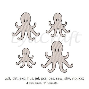 Mini Octopus Embroidery Design, Small Octopus Machine Embroidery Designs, Summer Embroidery, Sea Life Embroidery, Ocean Embroidery Design