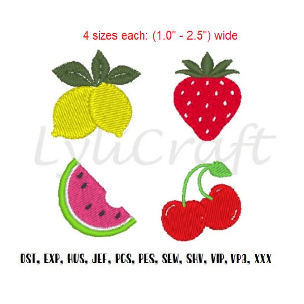 Mini Lemon Embroidery, Small Strawberry Embroidery, Mini Watermelon Embroidery, Small Cherry Embroidery, Machine Embroidery Designs Set