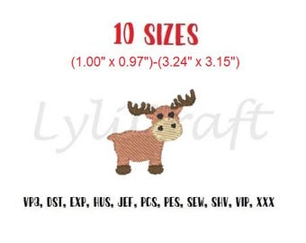 Mini moose embroidery design, small moose embroidery design, woodland animal embroidery, baby moose embroidery design, Instant Download