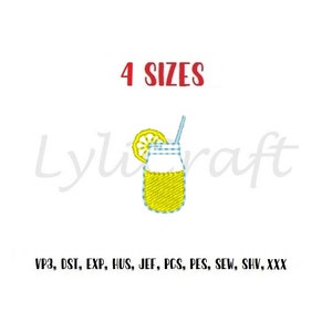 Mini Lemonade Embroidery Design, Small Lemonade Machine Embroidery Designs, Summer Embroidery Design, Drink Embroidery, Lemon Embroidery