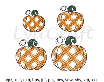 Mini Pumpkin Embroidery Design, Small Pumpkin Machine Embroidery Designs, Plaid Pumpkin Embroidery, Checkered Pumpkin, Gingham Pumpkin
