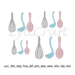 Mini Whisk Embroidery Design, Cooking Utensils Machine Embroidery Design, Baking Utensils Embroidery, Kitchen Utensils Embroidery Designs