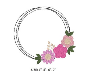 Flower Wreath Embroidery Design, Flower Wreath Machine Embroidery Designs, Floral Wreath Embroidery, Wedding Floral Frame Embroidery Design