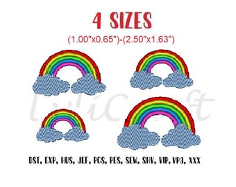Mini Rainbow Embroidery Design, Small Rainbow Machine Embroidery Designs, Clouds Embroidery, Summer Embroidery, Colorful Rainbow Embroidery