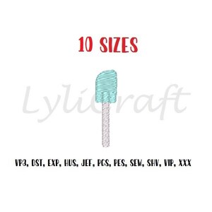 May include: A digital embroidery design of a blue spatula, available in 10 sizes. The design is compatible with embroidery machines that use VP3, DST, EXP, HUS, JEF, PCS, PES, SEW, SHV, VIP, and XXX file formats.