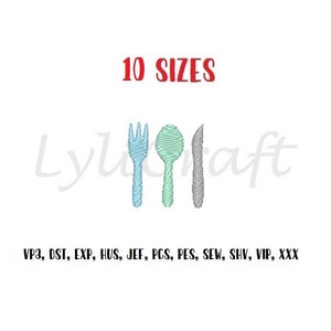 Mini Spoon, Fork, Knife Machine Embroidery Design with Fill Stitch, Kitchen Embroidery Design, Kitchen Cutlery Embroidery Design