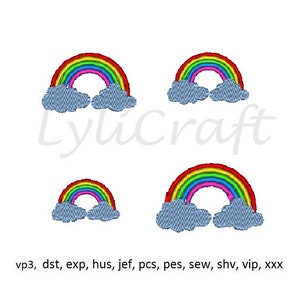 Mini Rainbow Embroidery Design, Small Rainbow Machine Embroidery Designs, Clouds Embroidery, Summer Embroidery, Colorful Rainbow Embroidery