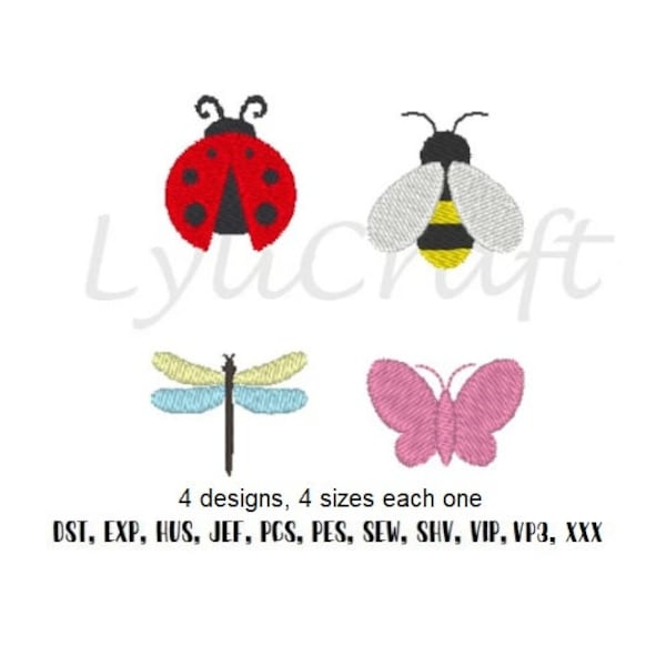 Mini Bee Embroidery, Small Ladybug Embroidery, Mini Dragonfly Embroidery, Small Butterfly Embroidery, Spring Machine Embroidery Designs Set