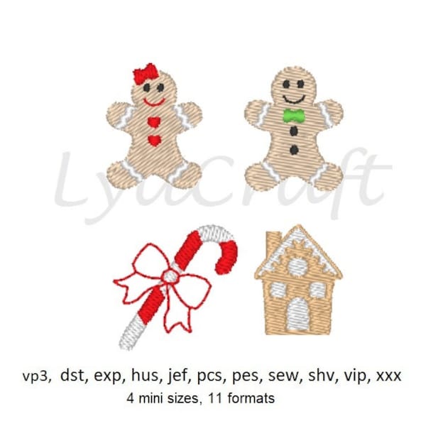 Mini Gingerbread Embroidery, Small Candy Cane Embroidery, Mini Gingerbread House Embroidery, Christmas Machine Embroidery Designs Set
