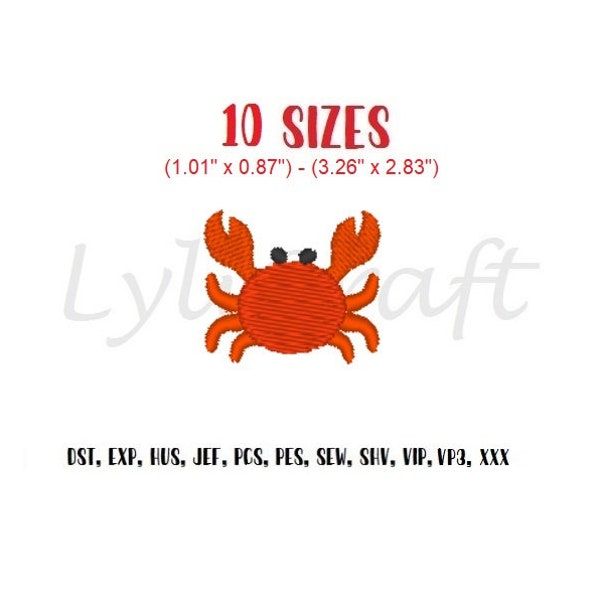 Mini Crab Embroidery Design, Crabs Embroidery Designs, Mini Crabs Embroidery Design, Summer Embroidery Design, Beach Embroidery