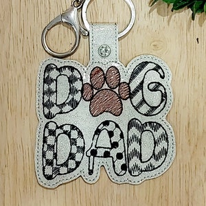 Dog Dad Snap Tab In The Hoop ITH Machine Embroidery Designs, Keychain Keyholder Embroidery, Sketch Stitch Embroidery, Dog Lover Embroidery