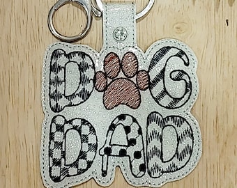 Dog Dad Snap Tab In The Hoop ITH Machine Embroidery Designs, Keychain Keyholder Embroidery, Sketch Stitch Embroidery, Dog Lover Embroidery