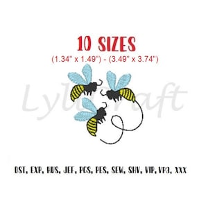 Mini Bee Embroidery Design, Small Bee Machine Embroidery Designs, Bee Trail Embroidery, Spring Embroidery, Summer Embroidery, Honey Bee Bugs