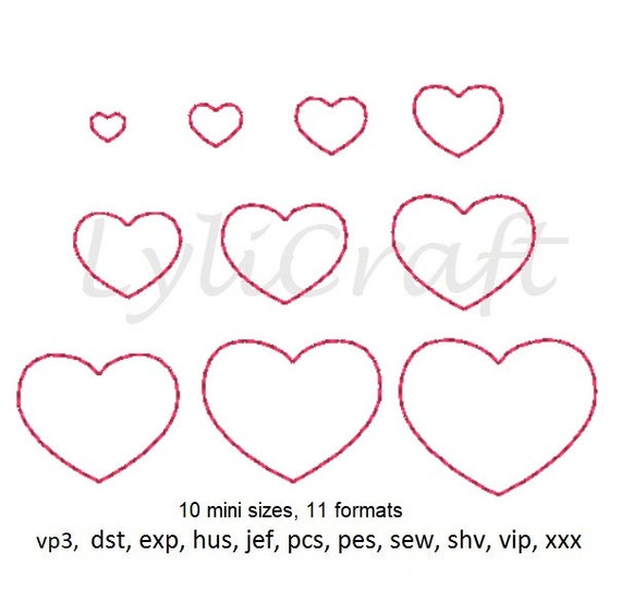 Mini Heart Embroidery Design Heart Outline Machine Embroidery Etsy