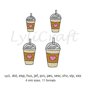 Mini Smoothie Sketch Stitch Embroidery Design, Iced Coffee Small Machine Embroidery Designs, Coffee Embroidery, Fall Autumn Embroidery