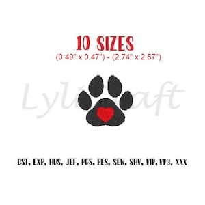 Mini Paw Embroidery Design, Small Heart Paw Machine  Embroidery Design, Paw Print Embroidery, Dog Embroidery, Cat Embroidery, Pet Embroidery