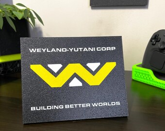 Placa de escritorio y pared de Weyland-Yutani – Letrero de ciencia ficción alienígena