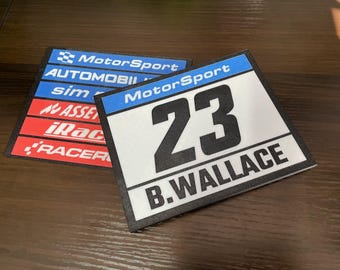 Placa de identificación personalizada para carreras: Placa frontal personalizada para máquinas de vapor para simuladores de carreras.