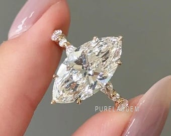 Marquise Cut Lab Grown Diamant Verlobungsring, 14 Karat Massivgold Ehering, IGI-zertifizierter Diamant, Hidden Halo Solitärring für Frauen