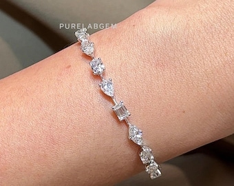 Mixed Form Lab Grown Diamant Armband, 14K Echtgold Tennis Armband, Multi Form Diamant Armband, Brautschmuck
