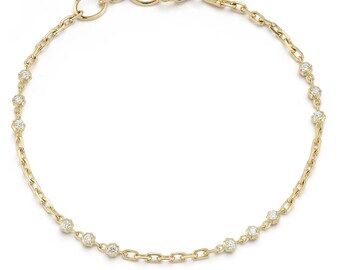 Rundschliff-Labor-Diamant-Armband, 14K Massivgold Minimalist-Armband, Lünette Set-Stern-Zacken-Hochzeits-Armband, Geburtstagsgeschenk
