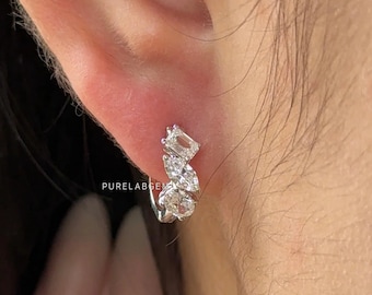 Multiform Labor gewachsene Diamant Hoop Ohrringe, 14K Solid Gold Braut Ohrringe, Cluster Set Umweltfreundliche Diamant Huggies Hoop Ohrringe