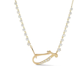 14K Echtgold Diamant Anhänger Halskette, Runde Lab Diamant Halskette, Station Halskette, Schichtung Halskette, minimalistische Diamant Halskette