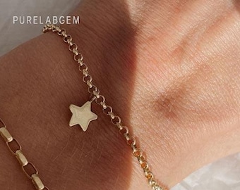 14K Solid Gold Stern Bettelarmband, zierliche himmlische Diamant Schmuck