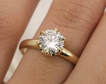 Round Cut Lab Grown Diamond Crown Solitaire Ring, Prong Set 14k Real Growl Wedding Ring, IGI Certified Diamond Engagement Ring For Her