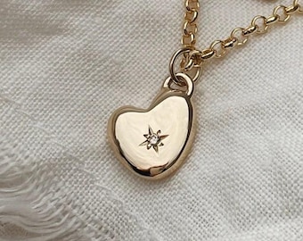 14k solid Gold Diamant Herz Anhänger Halskette, zierliche Charm Schmuck für Frauen, alltägliche Minimalist stapelbare Halskette, handgemachtes Goldgeschenk