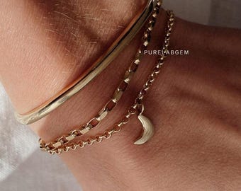 Solid Gold Mini Mond Armband, 14k Gold Halbmond Armband, Solid Gold Armband, Minimalist Armband, himmlischen Schmuck, Zierliche Armband