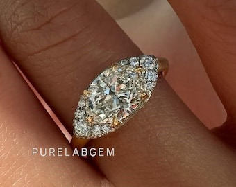 3.0ct Oval Cut Lab gewachsen Diamant Verlobungsring, 14k echtes Gold Ehering, Ost-West gesetzter Diamant Solitär Ring, Versprechensring für sie