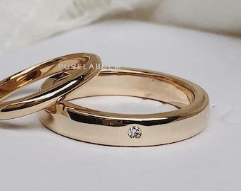 4 mm Massiv Gold Ehering, Solid Comfort Fit Band, Herren Damen Unisex Ehering, Klassischer 1,5 mm dicker Ring Gravurring, Flush Set