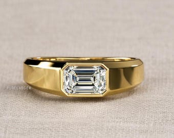 Smaragd Schnitt Labradorit Diamant Herrenring, Solitärring, Statement Ring für Ihn, Ehering für Herren, Jubiläumsgeschenk