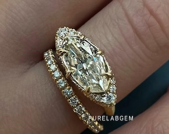 3.0ct Marquise Cut Lab gewachsen Diamant Verlobungsring, Ost-West gesetzter Diamant Solitär Ring, 14K Gelbgold Ehering, Vorschlag Ring