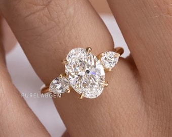 Ovalschliff-Diamant-Drei-Stein-Ring, 14K Echtgold-Ehering, IGI-zertifizierter Diamant-Verlobungsring, Diamantring in Prong-Set