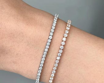 Pulseira de tênis com diamantes redondos cultivados em laboratório, pulseira de noiva com diamantes cravejados em garras para presente de casamento, pulseira de diamantes em ouro branco 18K para mulheres.