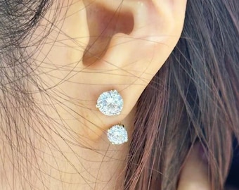 14K Solid Gold Lab Grown Diamant Ohrstecker, Rundschliff Solitär Ohrringe