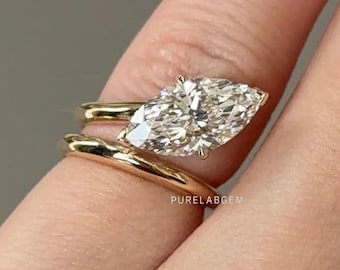 Marquise Cut Lab Grown Diamant Pinky Ring, 14k Echtgold Ehering, IGI zertifizierter Diamant Verlobungsring, Geburtstagsgeschenk