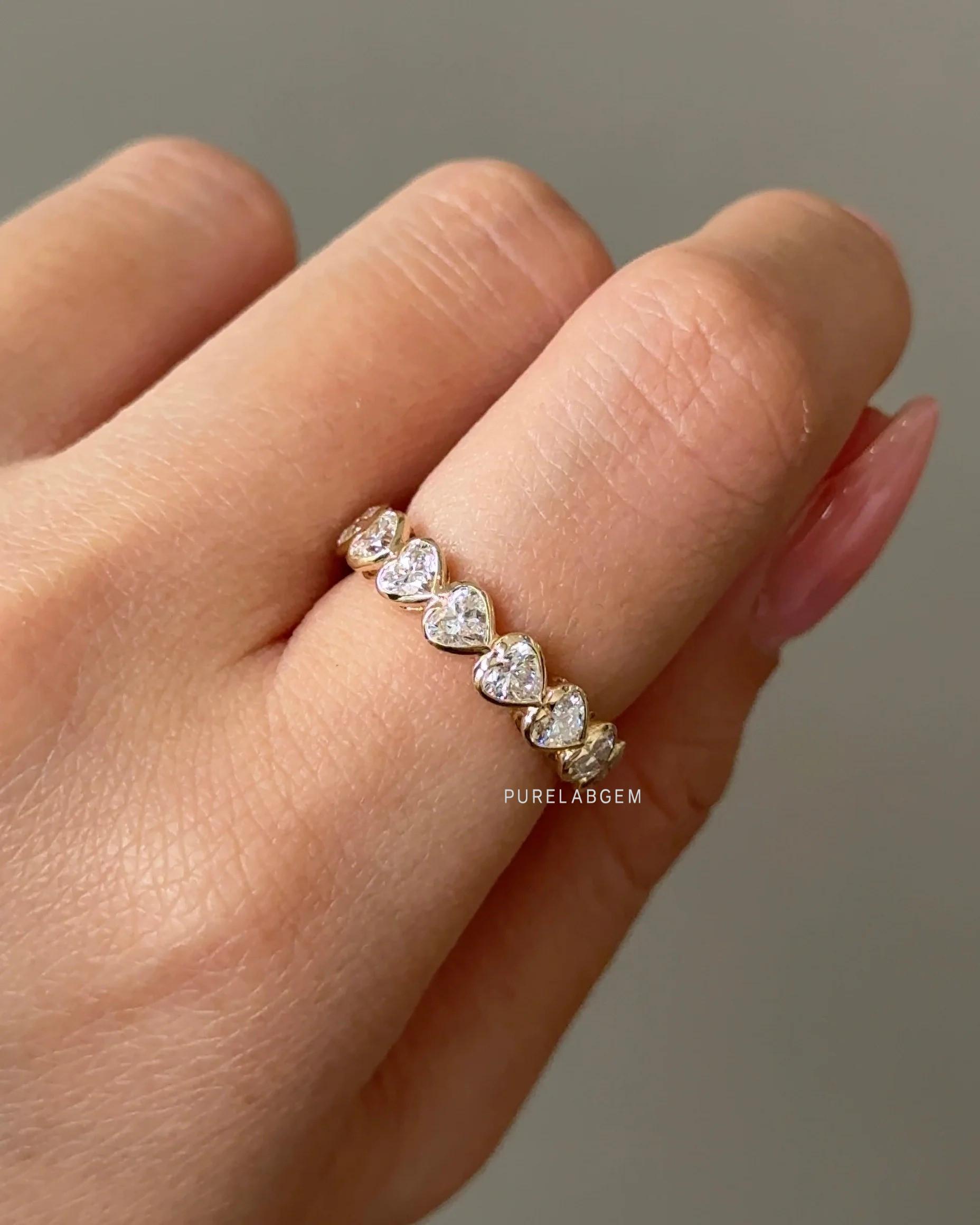 15 Pointer Heart Cut Lab Diamond Bezel Half Eternity Ring – 14k Yellow ...